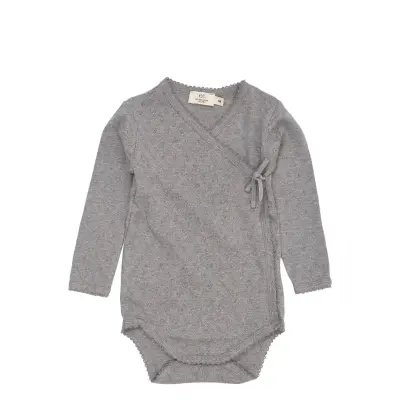 Copenhagen Colors Pointelle Heart Crossover Body Ls - Grey - 80