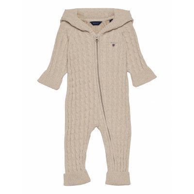 Cotton Cable Zip Coverall Långärmad Bodysuit Beige GANT