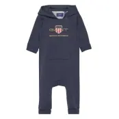 D1. Archive Shield Hoodie Coverall Långärmad Bodysuit Blå GANT