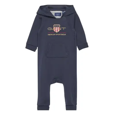 D1. Archive Shield Hoodie Coverall Långärmad Bodysuit Blå GANT