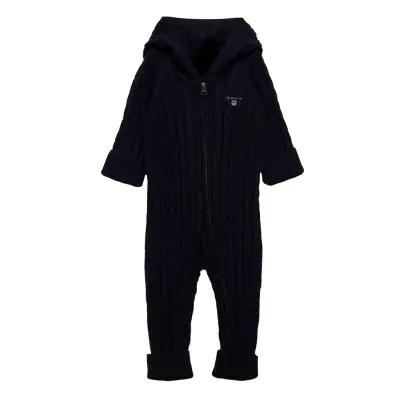 D1. Cotton Cable Zip Coverall Långärmad Bodysuit Blå GANT