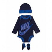 Futura Logo Ls Hat / Bodysuit / Bootie 3Pc Gift Sets Blå Nike