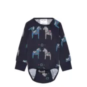 Geggamoja Bamboo Body L.s Navy Dala Horse Marinblå