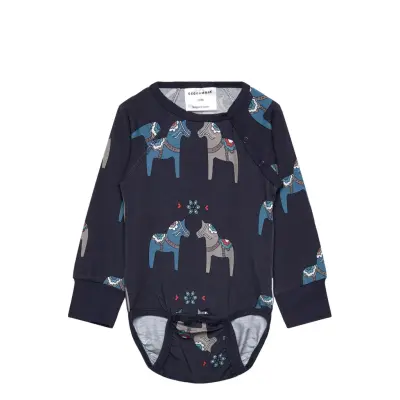Geggamoja Bamboo Body L.s Navy Dala Horse Marinblå