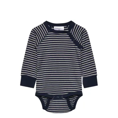 Geggamoja Body L.s Navy Beige Stripe Marinblå