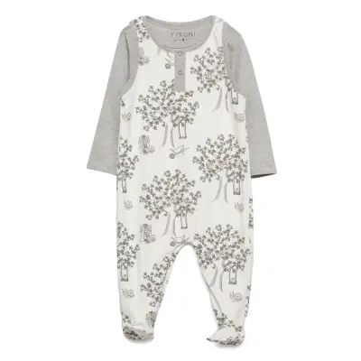 Grow Suitset - Oekotex Långärmad Bodysuit Creme Fixoni