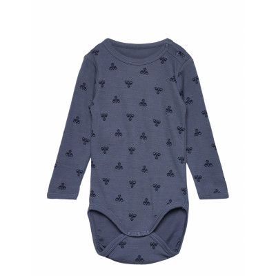 Hmlbambo Body Ls *Villkorat Erbjudande Långärmad Bodysuit Blå Hummel