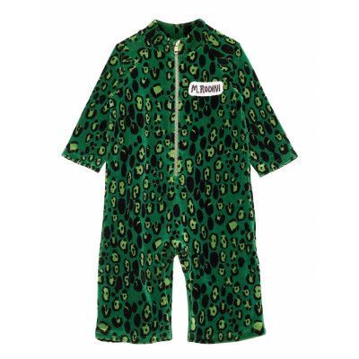 Leopard Velour Sie Långärmad Bodysuit Grön Mini Rodini