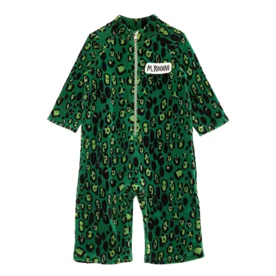 Leopard Velour Sie Långärmad Bodysuit Grön Mini Rodini