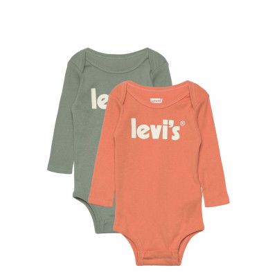 Levi's® Poster Logo Long Sleeve Bodysuit 2-Pack Bodies Long-sleeved Multi/patterned Levi's