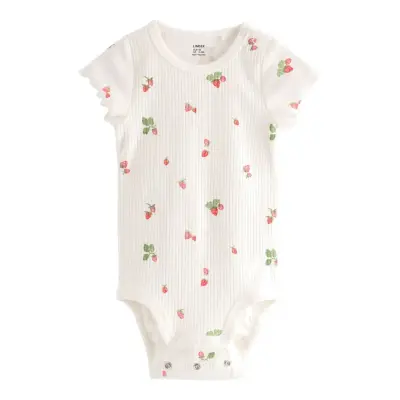 Lindex Ribbed Bodysuit With Short Sleeve - White - 86