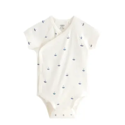 Lindex Ribbed Wrap Bodysuit - Blue - 68