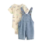 Lindex Set - Bib Trousers And Bodysuit - Cream - 68