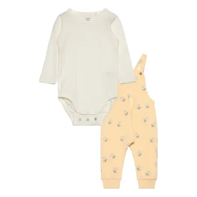 Lindex Set Body Dungerees Flowers - Yellow - 80