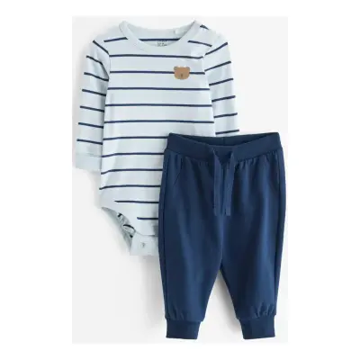 Lindex Set - Bodysuit And Trousers - Blue - 74