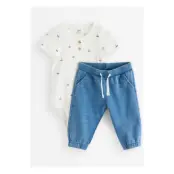 Lindex Set - Bodysuit And Joggers - Blue - 68