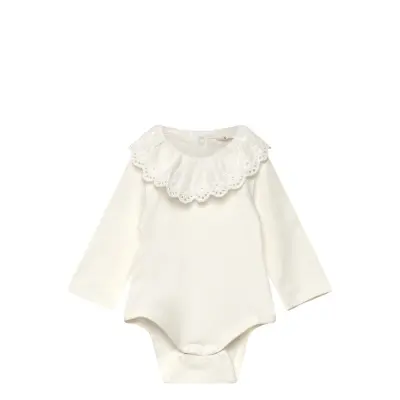 Mango Cotton Bodysuit With Babydoll Neckline - Cream - 12-18M