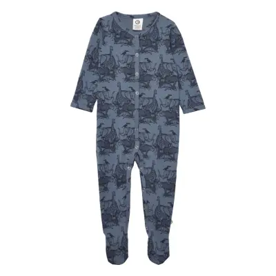 Mini Me Bodysuit With Feet Långärmad Bodysuit Blå Müsli By Green Cotton