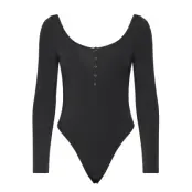 Monki Long-Sleeved Cotton Henley Bodysuit - Black - XXS