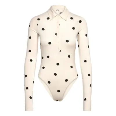 Monki Slim Fit Polo Bodysuit - Cream - XXL