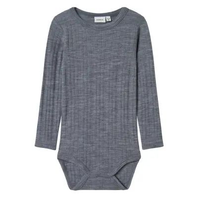 name it Nmmwang Wool Needle Ls Body Solid - Grey - 92