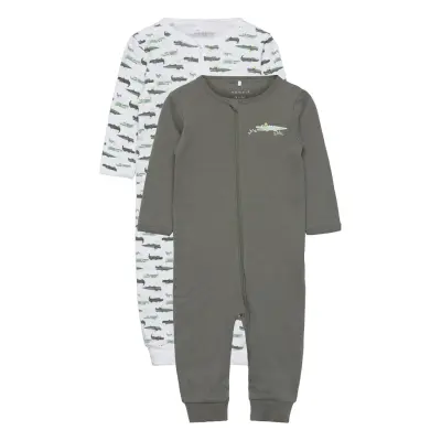 Nbmnightsuit 2P Zip Agave Crocodile Noos *Villkorat Erbjudande Långärmad Bodysuit Grå Name It