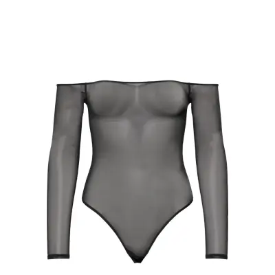 Organic Basics Mesh Off-Shoulder Bodysuit Svart