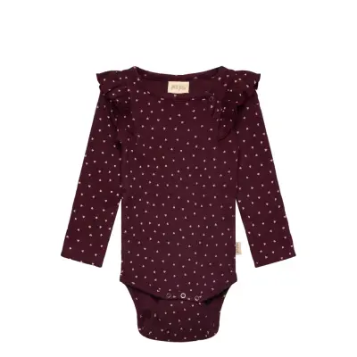 Petit Piao Body L/S Frill Modal Heart Burgundy