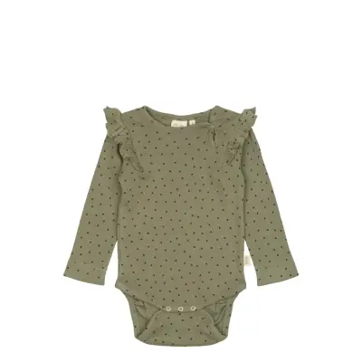 Petit Piao Body L/S Frill Modal Heart Grön