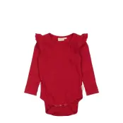 Petit Piao Body L/S Frill Modal Heart Röd