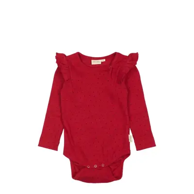 Petit Piao Body L/S Frill Modal Heart Röd