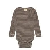Petit Piao Ppdante Body L/S Merino Wool Stripe Brun