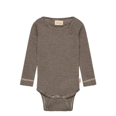 Petit Piao Ppdante Body L/S Merino Wool Stripe Brun