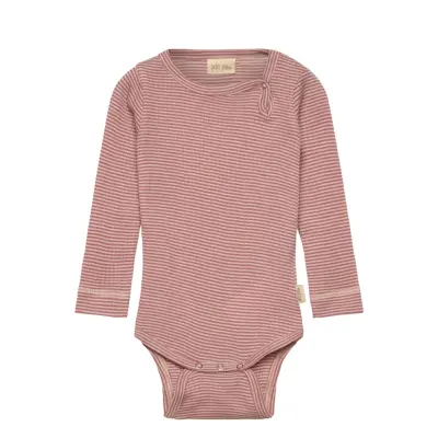 Petit Piao Ppdante Body L/S Merino Wool Stripe Rosa