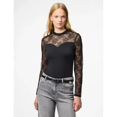 Pieces Pcmilly Ls Lace Bodystocking Noos - Black - S
