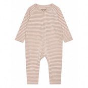 Playsuit Ls Striped Rib Långärmad Bodysuit Pink Huttelihut