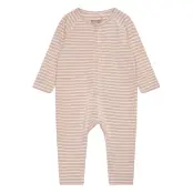 Playsuit Ls Striped Rib Långärmad Bodysuit Pink Huttelihut