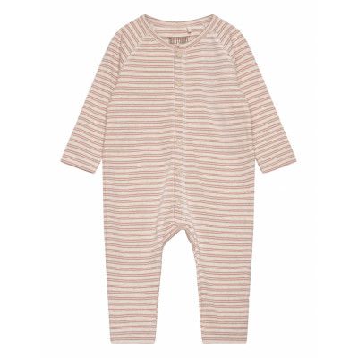 Playsuit Ls Striped Rib Långärmad Bodysuit Pink Huttelihut