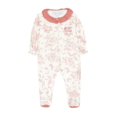 Toile De Jouy Sleepsuit Långärmad Bodysuit Rosa Tartine Et Chocolat