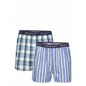 Check And Stripe Boxer Shorts 2-P Underwear Boxer Shorts Blå GANT