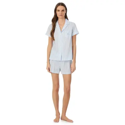 Lauren Ralph Lauren Homewear Lrl S/S Notch Collar Boxer Pj Set - Blue - M