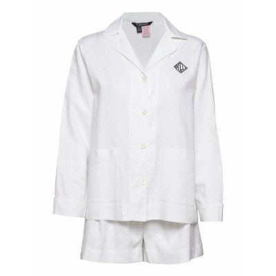 Lrl Long Sl. Notch Collar Boxer Pj Set Pyjamas Vit Lauren Ralph Lauren Homewear