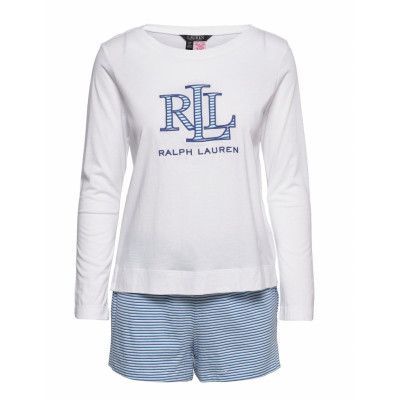 Lrl L/S Crew Boxer Pj Set Pyjamas Vit Lauren Ralph Lauren Homewear