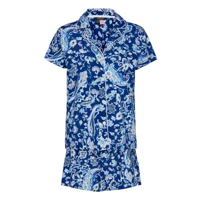Lrl Notch Collar Pj Boxer Set S/Sl Pyjamas Blå Lauren Ralph Lauren Homewear