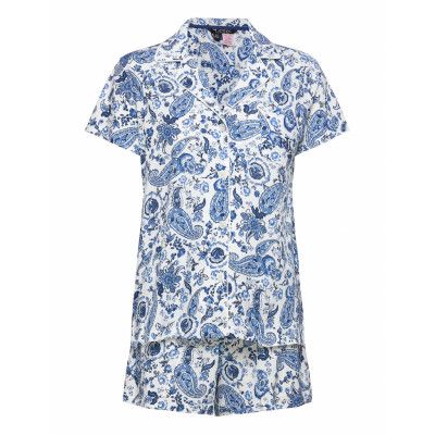 Lrl S/S Notch Collar Boxer Pj Set Pyjamas Blå Lauren Ralph Lauren Homewear