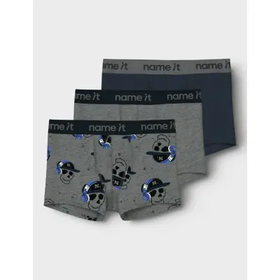 name it Nkmboxer 3P Dark Grey Mel Skull Noos - Grey - 122-128