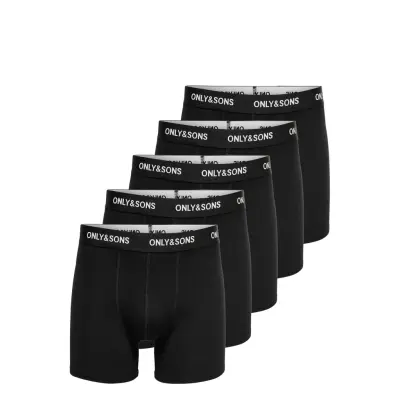ONLY & SONS Onsfitz Solid Black Boxer 5-Pack - Black - XL
