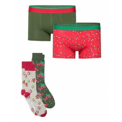 Onsx-Mas Box 4-Pack Socks And Trunks 1 Underwear Socks Regular Socks Khaki Green ONLY & SONS