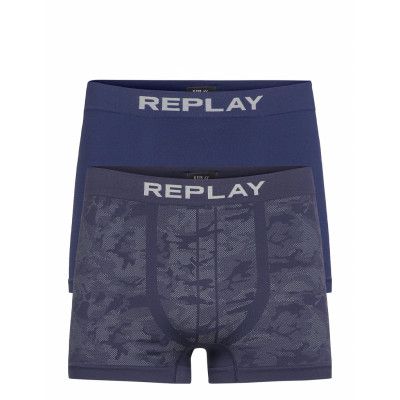Style 03/C Seamless Cuff Logo + 2pcs Waterfall Pack Boxerkalsonger Blå Replay Underwear