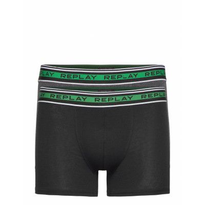 Style 3 Cuff Logo&Stripes 2pcs Waterfall Pack Boxerkalsonger Svart Replay Underwear